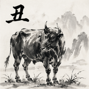 ink painting of ox representing 丑 (Chou) Earth energy