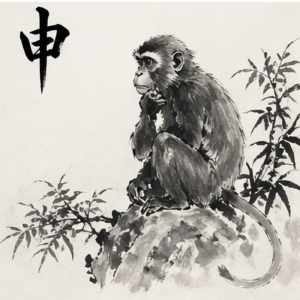ink painting of monkey representing 申 (Shen) Metal energy