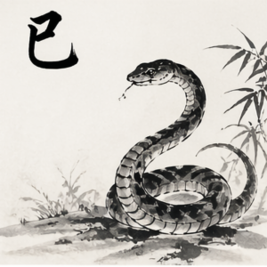 ink painting of snake representing 巳 (Si) Fire energy