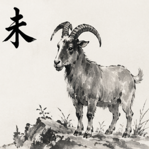 ink painting of sheep representing 未 (Wei) Earth energy