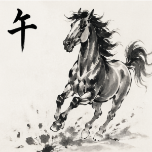 ink painting of horse representing 午 (Wu) Fire energy