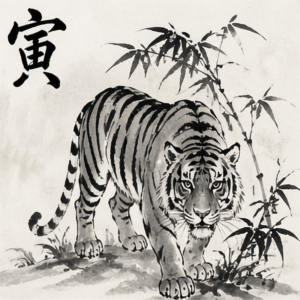 ink painting of tiger representing 寅 (Yin) Wood energy