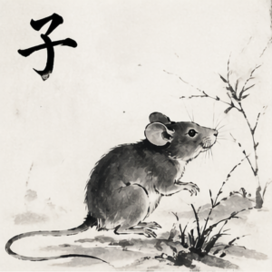 ink painting of rat representing 子 (Zi) Water energy